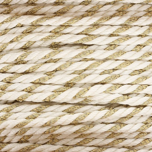 Braided polycotton cord & metallic thread 1.3 mm - White - Gold x20m