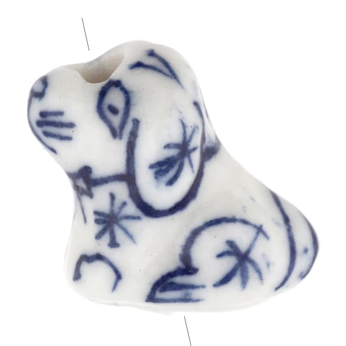 13 mm ceramic dog bead - White - Blue x1