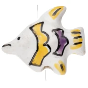 Ceramic fish bead 18x21 mm - White - Yellow x1