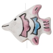 Ceramic fish bead 18x21 mm - White - Old rose x1