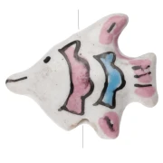 Ceramic fish bead 18x21 mm - White - Old rose x1