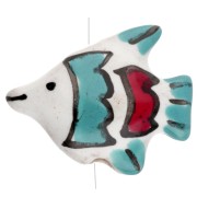 Ceramic fish bead 18x21 mm - White - Turquoise x1