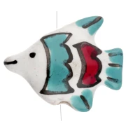 Ceramic fish bead 18x21 mm - White - Turquoise x1