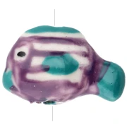 23x16 mm ceramic fish bead - striped pattern - Violet - Turquoise x1