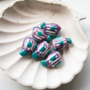 23x16 mm ceramic fish bead - striped pattern - Violet - Turquoise x1