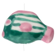 Ceramic fish bead 23x16 mm - striped pattern - Green - Pink x1