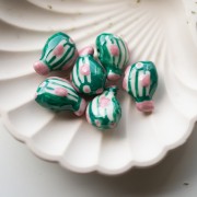 Ceramic fish bead 23x16 mm - striped pattern - Green - Pink x1
