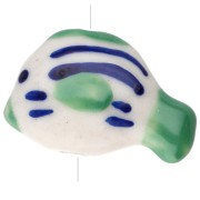 23x16 mm ceramic fish bead - striped pattern - Green - Blue - White x1