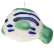 23x16 mm ceramic fish bead - striped pattern - Green - Blue - White x1