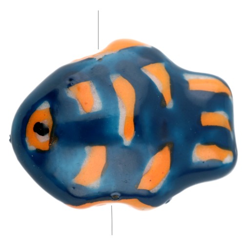 Ceramic fish bead 18x14 mm - Dark blue - Orange x1