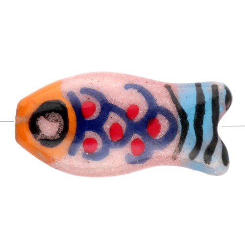 Ceramic fish bead 21x10 mm - Pink - Orange - Blue x1