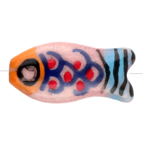 Ceramic fish bead 21x10 mm - Pink - Orange - Blue x1