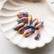 Ceramic fish bead 21x10 mm - Pink - Orange - Blue x1
