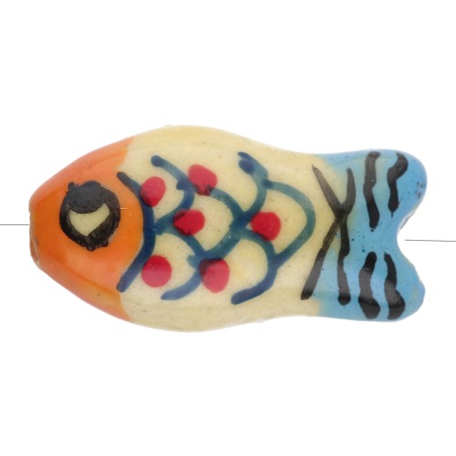 Ceramic fish bead 21x11 mm - Yellow - Orange - Blue x1