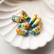 Ceramic fish bead 21x11 mm - Yellow - Orange - Blue x1