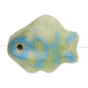 Ceramic fish bead 16x13 mm - Light green - Blue x1