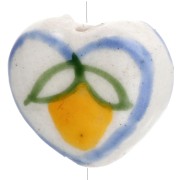 Ceramic heart bead 12x14 mm - Lemon motif - White - Yellow x1