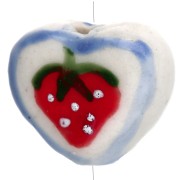 Ceramic heart bead 12x14 mm - strawberry pattern - White - Red x1