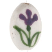 Ceramic oval bead 19x14.5 mm - flower motif - White - Violet - Green x1