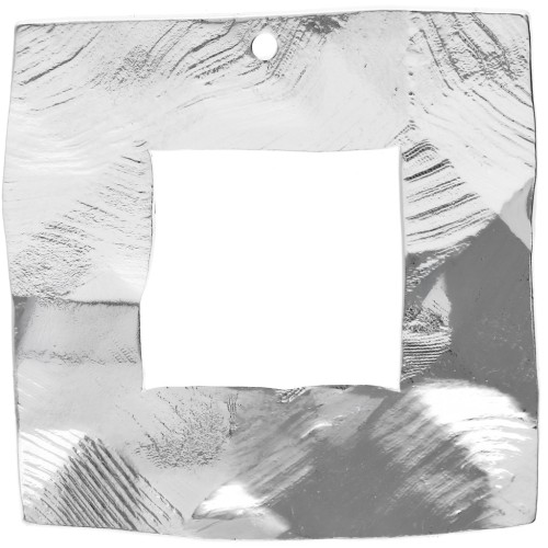 Irregular Square Hammered and Ridged Pendant, 26 mm - Fine silver plated x1