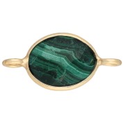 18x9 mm oval gemstone spacer - Fine gold plated - Malachite x1