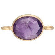 18x9 mm oval gemstone spacer - Fine gold plated - Amethyst x1