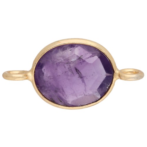 18x9 mm oval gemstone spacer - Fine gold plated - Amethyst x1