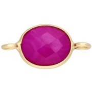 18x9 mm Oval Spacer with Dyed Gemstone, Fine gold plated - Pink Chalcedony