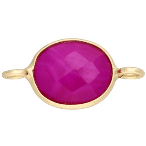 18x9 mm Oval Spacer with Dyed Gemstone, Fine gold plated - Pink Chalcedony