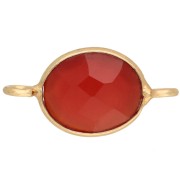 18x9 mm Oval Spacer with Dyed Gemstone - Fine gold plated - Red Onyx x1