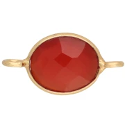 18x9 mm Oval Spacer with Dyed Gemstone - Fine gold plated - Red Onyx x1