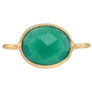 18x9 mm Oval Spacer with Dyed Gemstone - Fine gold plated - Green Onyx x1|raw }}