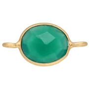 18x9 mm Oval Spacer with Dyed Gemstone - Fine gold plated - Green Onyx x1