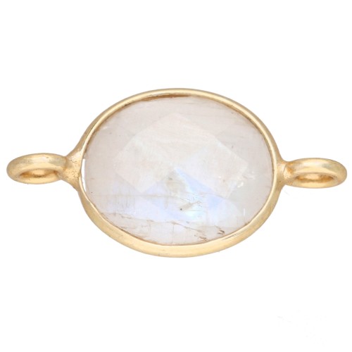 18x9 mm oval gemstone spacer - Fine gold plated - Moonstone x1