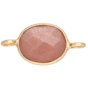 18x9 mm Oval Gemstone Spacer - Fine gold plated - Peach Moonstone
