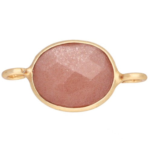 18x9 mm Oval Gemstone Spacer - Fine gold plated - Peach Moonstone