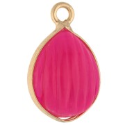 17x11 mm striated drop charm Fine gold plated gemstone - Pink chalcedony