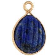 17x11 mm striated drop gemstone charm - Fine gold plated - Lapis lazuli