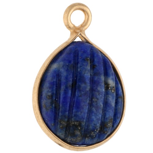 17x11 mm striated drop gemstone charm - Fine gold plated - Lapis lazuli