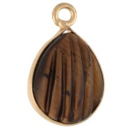 17x11 mm grooved drop gemstone charm - Fine gold plated - Tiger eye x1