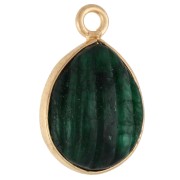 17x11mm striated drop gemstone charm - Fine gold plated - Imitation Emerald
