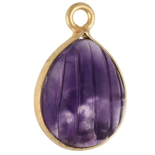17x11 mm striated drop charm gemstone - Fine gold plated - Amethyst x1