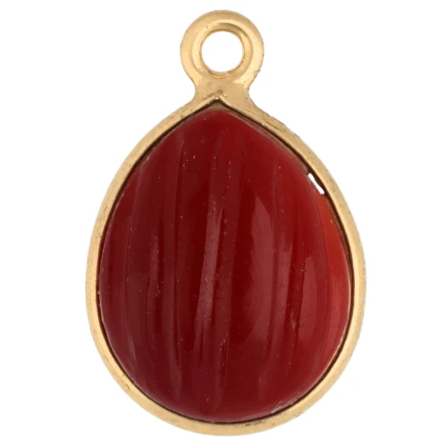 17x11 mm striated drop charm gemstone - Fine gold plated - Garnet x1