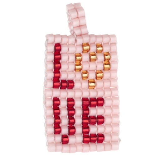 Rectangular 29x14 mm seed bead pendant LOVE motif - Pink - Red x1