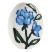 19x16 mm oval ceramic bead - flower motif - White - Blue - Green x1