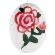 Ceramic oval bead 19x16 mm - flower motif - White - Pink - Green x1