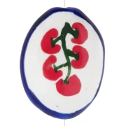 Ceramic oval bead 22x16.5 mm - Tomato pattern - White - Red - Blue x1