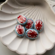 Ceramic oval bead 21x16.5 mm - Lobster motif - White - Red x1
