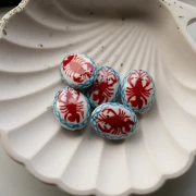 Ceramic oval bead 21x16.5 mm - Lobster motif - White - Red x1