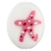 Ceramic oval bead 21x18 mm - Starfish motif - White - Pink x1